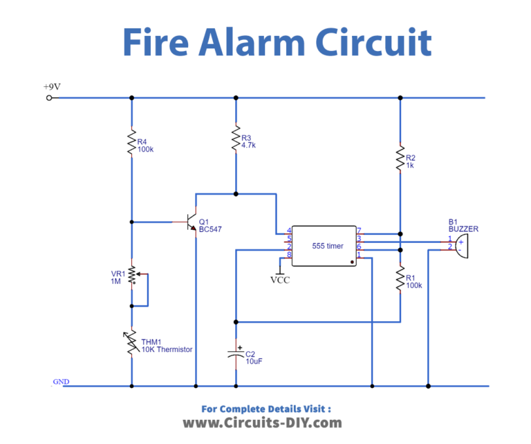 Fire Alarm Circuit Using Thermistor and 555 Timer