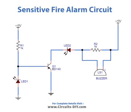 Sensitive Fire Alarm Circuit using Infrared IR LED