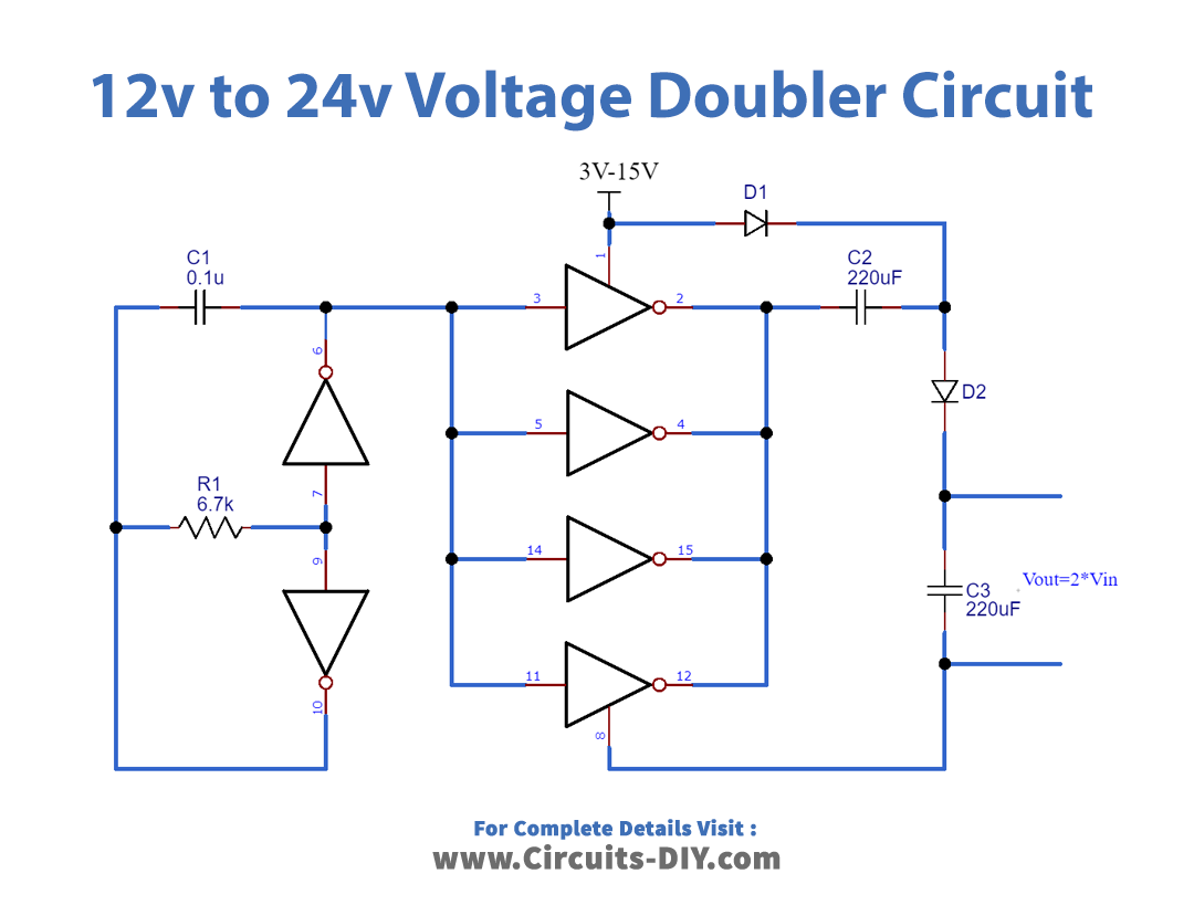 12v to 24v Voltage Doubler Circuit Using CD4049 IC