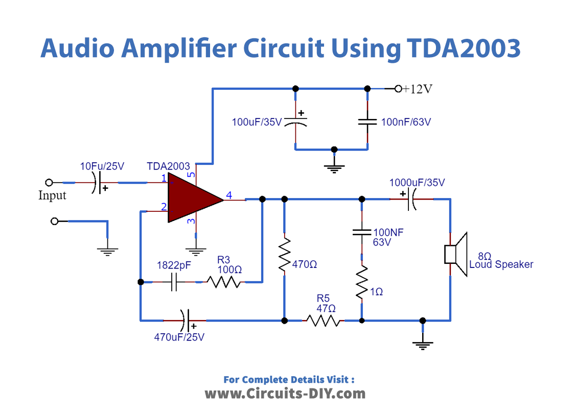 Audio Amplifier Circuit Using TDA2003 - Power Amplifier
