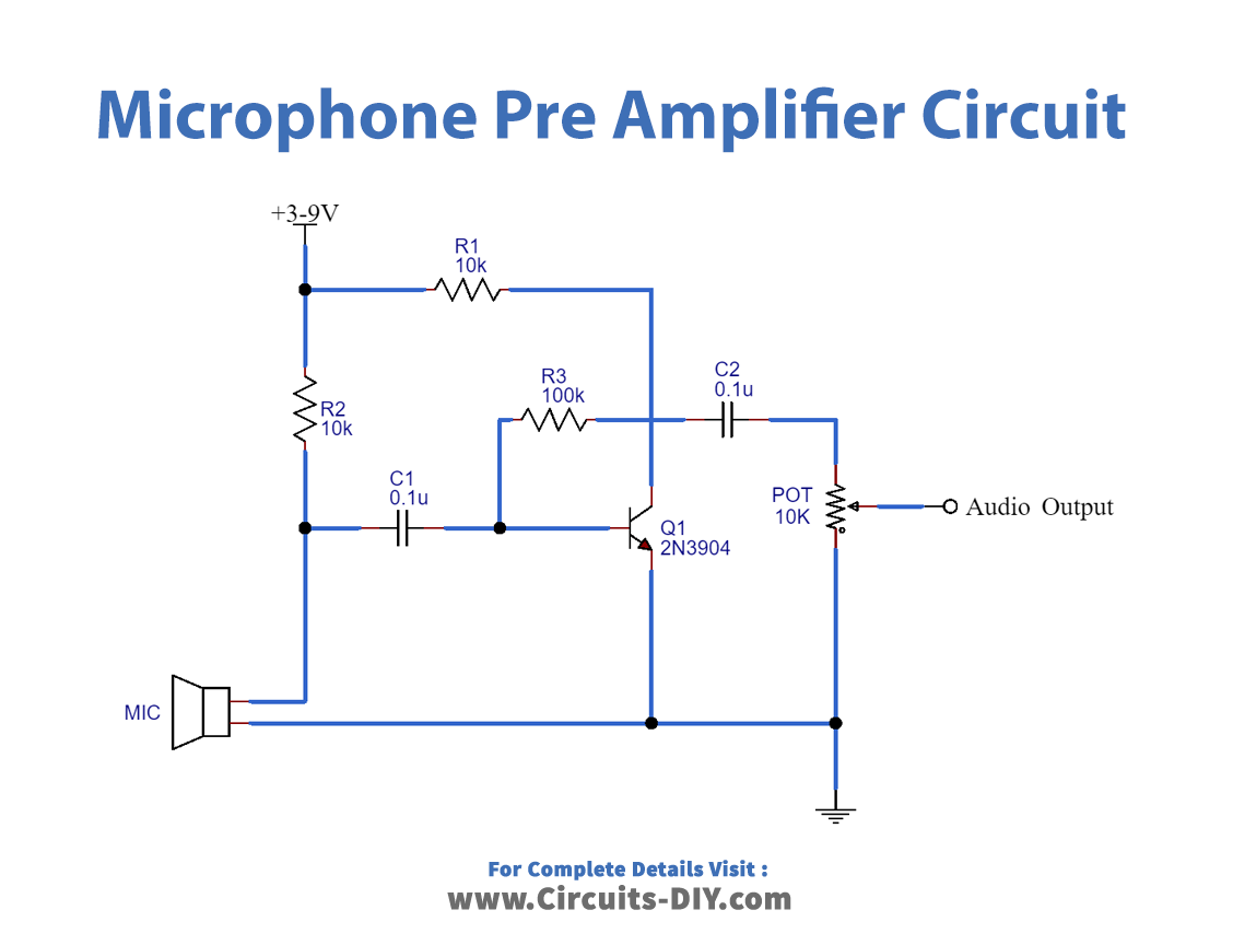 Microphone Preamplifier Circuit Using 2N3904 Transistor