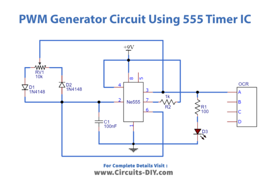 Generate Pulse Width Modulation (PWM) Signal using 555 Timer IC