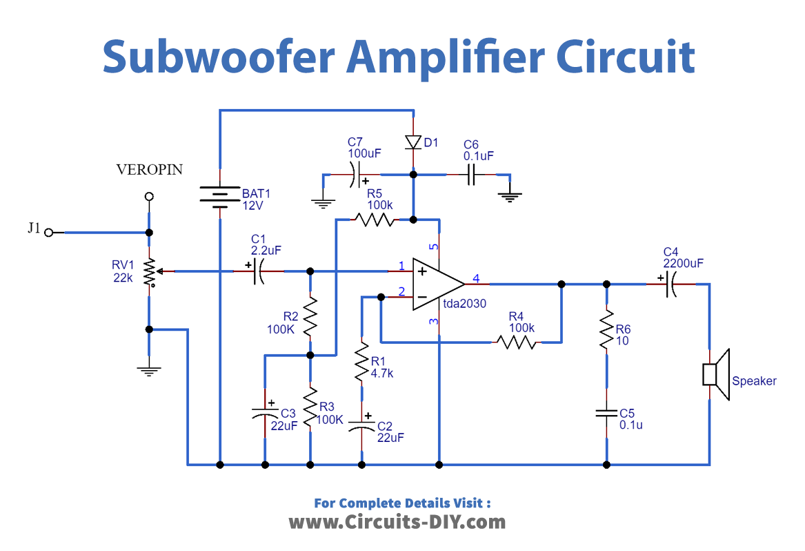 Subwoofer Amplifier Circuit using IC TDA2030