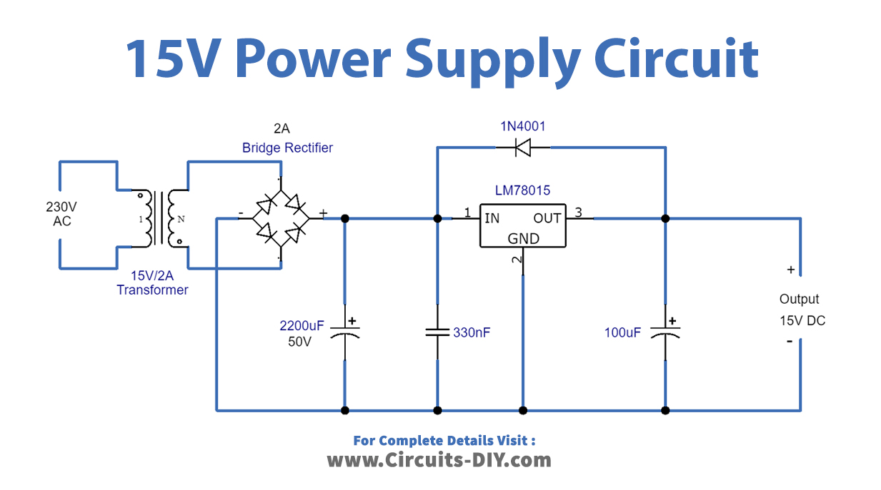 15V DC Power Supply Circuit Using LM7815 IC