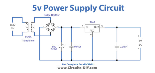 Simple 5v Power Supply Circuit Using Lm7805 Regulator Ic