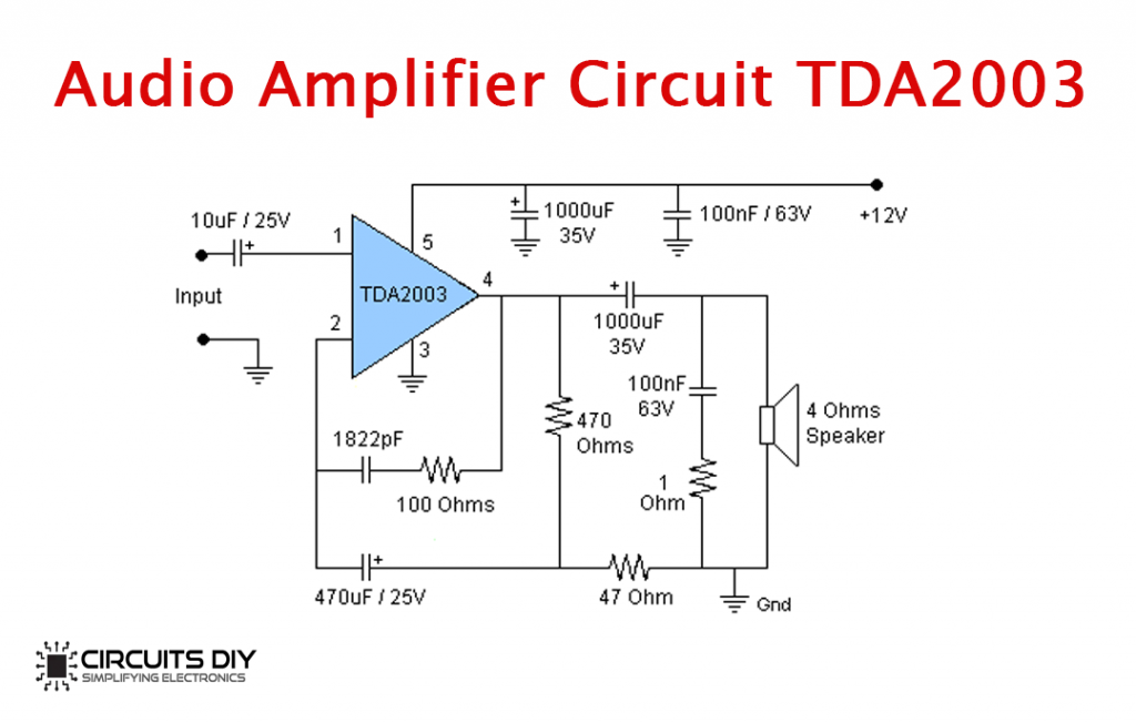 Voice Amplifier Circuit Using Tda2003 Amplifier Ic