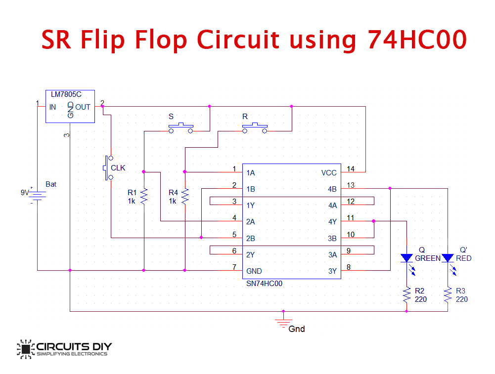 SR Flip Flop Circuit 74HC00 - Truth Table