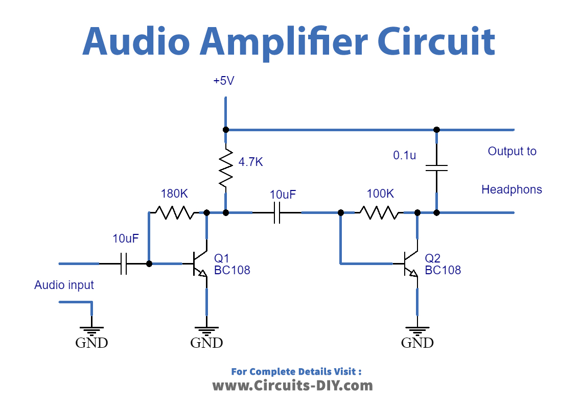 Audio Amplifier Circuit Using Two BC108 Transistors