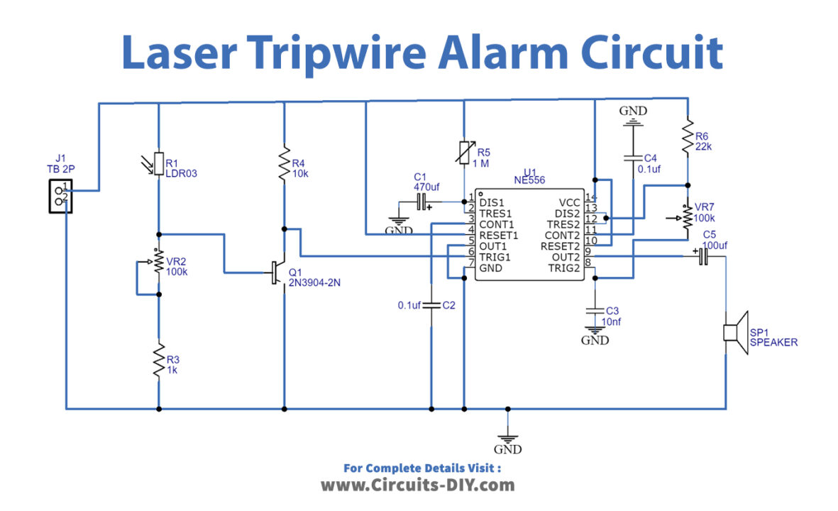Laser Tripwire Alarm Circuit Using NE556 Dual Timer IC
