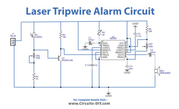 Laser Tripwire Alarm Circuit Using NE556 Dual Timer IC