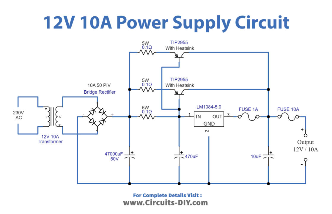 12 Volt 10 Amp Power Supply Circuit Diagram