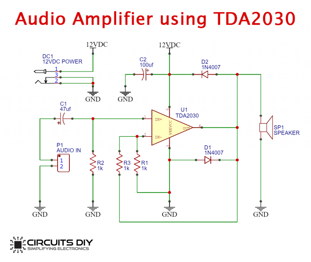 audio amplifier circuit using tda2030