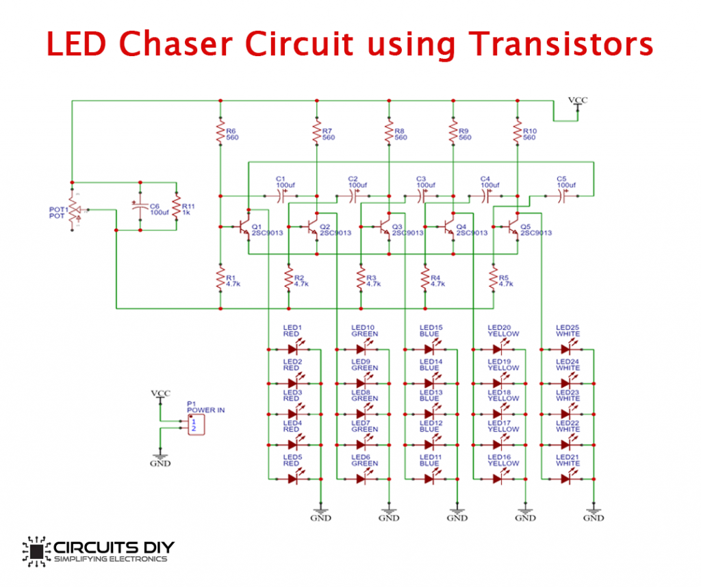 Led Chaser Circuit Using Transistors Electronics Projects