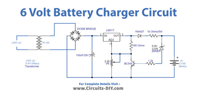 6V 4.5AH Battery Charger Circuit using LM317T Voltage Regulator