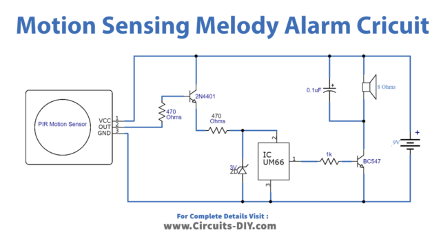 Motion Sensing Melody Alarm using UM66 IC