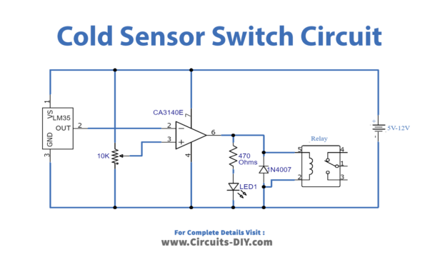 Cold Sensor Switch Using LM35 & CA3140