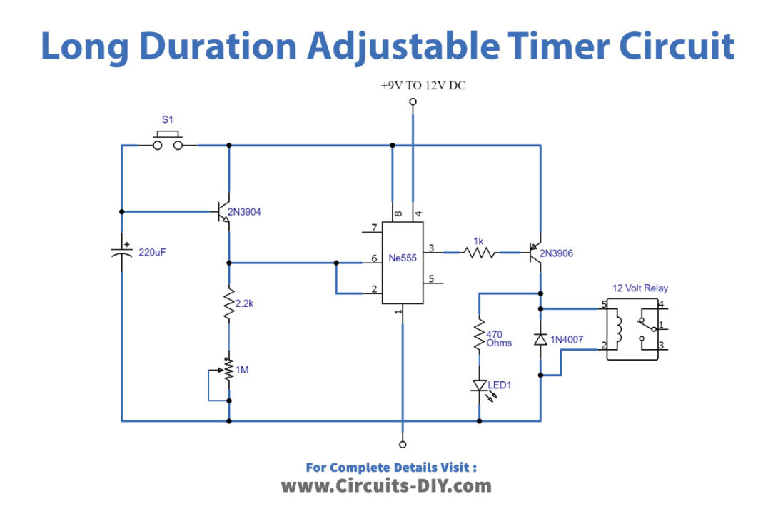 Long Duration Adjustable Timer Using 555 Ic