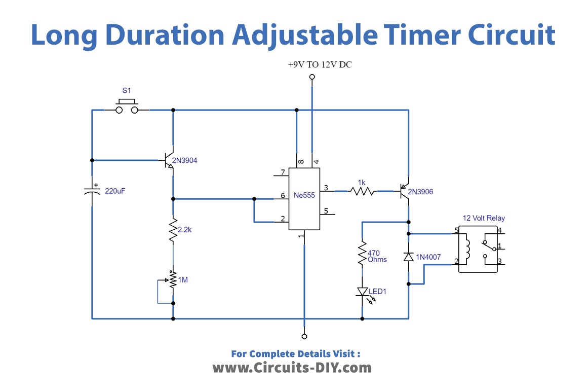 Long Duration Adjustable Timer Using 555 IC