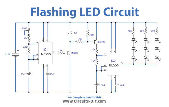 Fast To Slow Repeating LED Flashing Effects 555 Timer