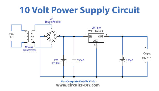 10 Volt Power Supply Using LM7810 IC