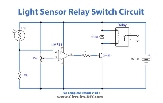 LM741 Light Sensor Relay Switch