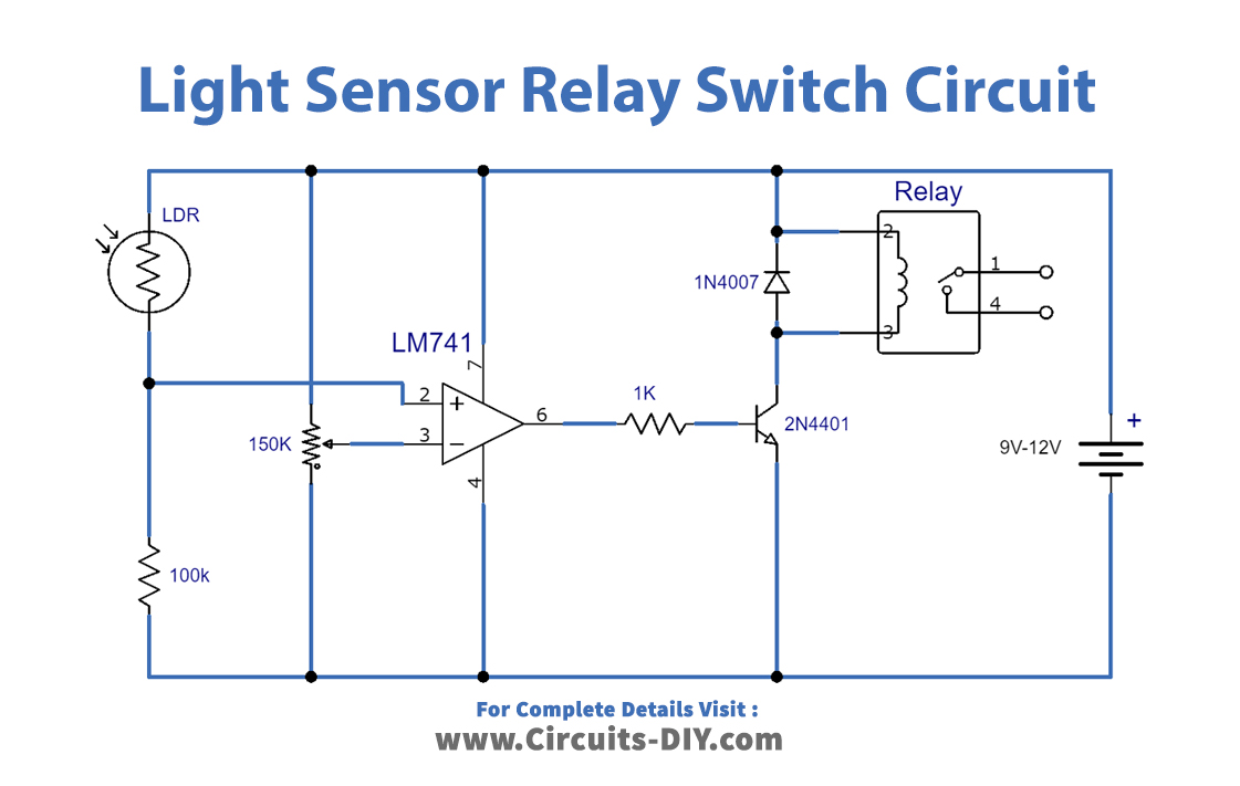 LM741-Light-Sensor-Relay-Switch-Circuit-Diagram-Schematic