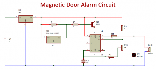 Magnetic Door Alarm Circuit using Hall Sensor