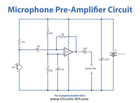 Microphone Preamplifier Circuit Using TL071 Op-Amp