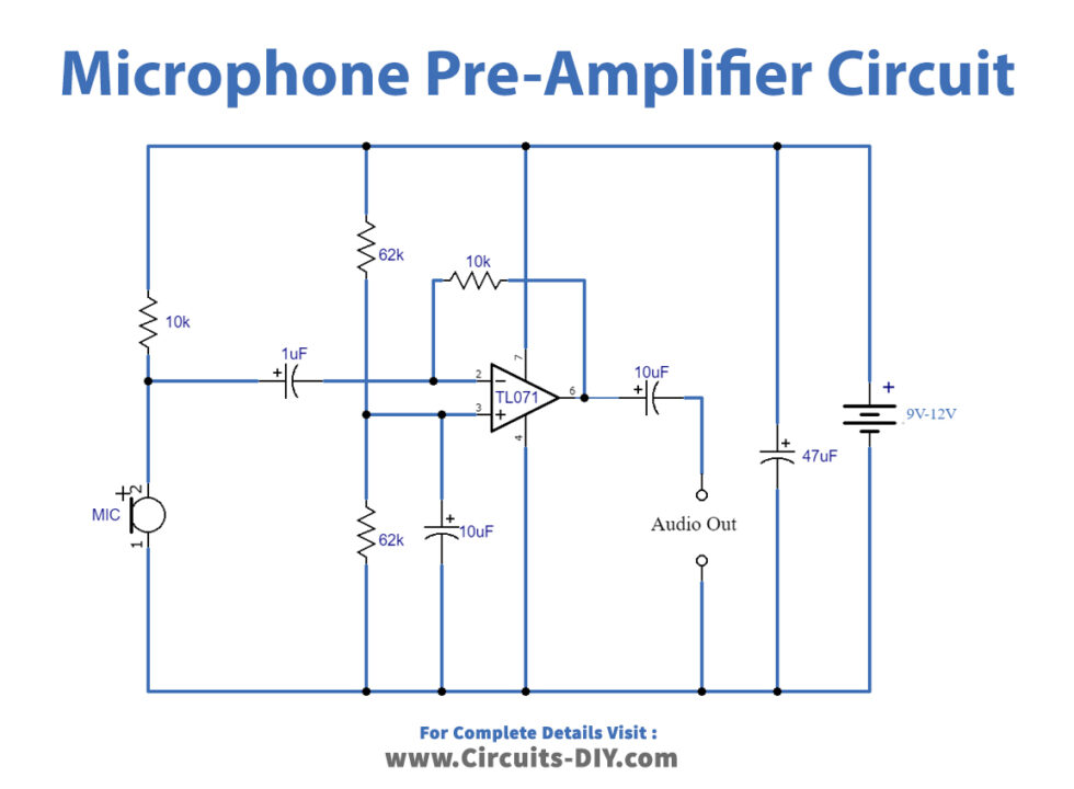 Microphone Preamplifier Circuit Using Tl071 Op Amp