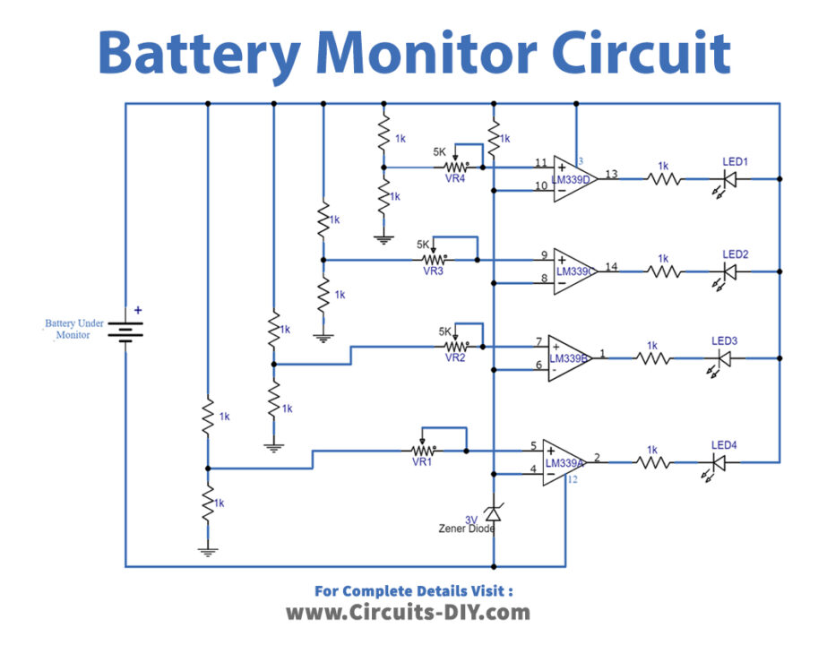 battery-monitor-using-lm339-Circuit-Diagram-Schematic