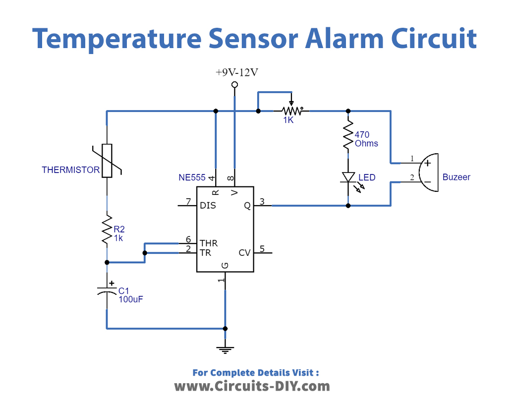 Heat / Temperature Sensor Alarm using NE555