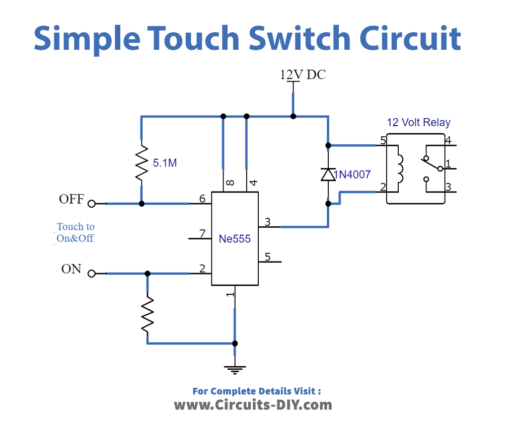 Simple Touch Switch Circuit using 2n2222 Transistors