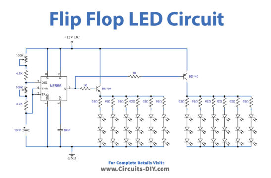 Flip Flop flashing of many LEDs with NE555