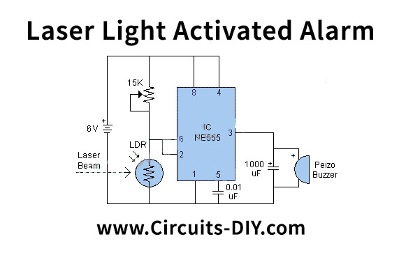 Laser Light Activated Alarm Using 555