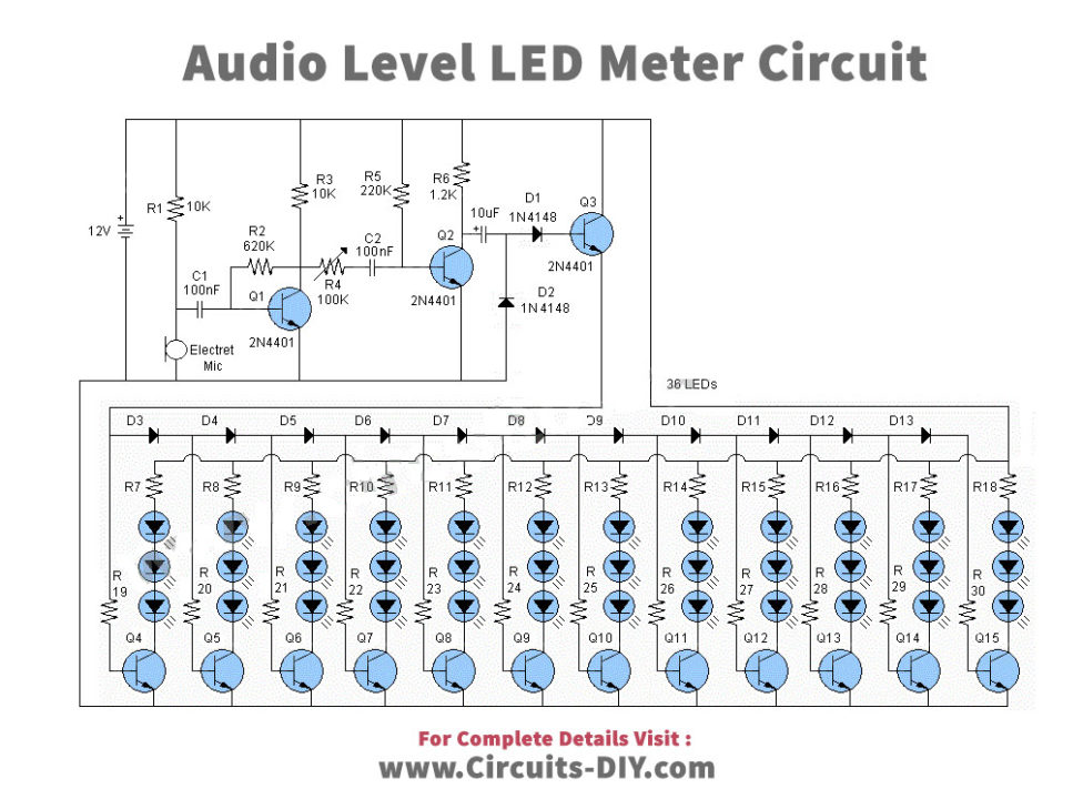 Simple VU Meter using 2N3904 Transistor