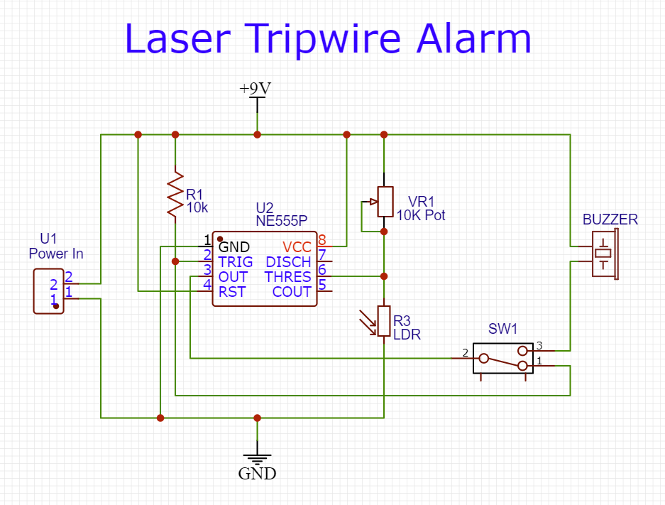 Laser Tripwire Alarm Circuit diagram