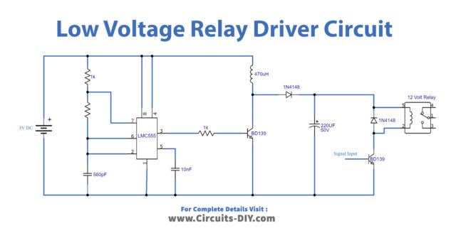 Low Voltage 12V Relay Driver Using LMC 555 Timer IC