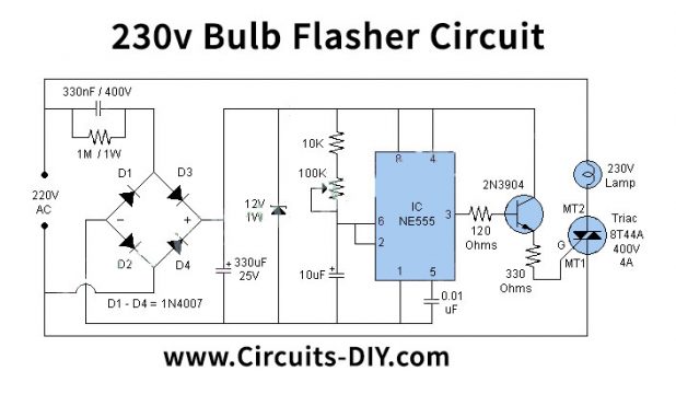 230V Bulb / Lamp Flasher Using 555