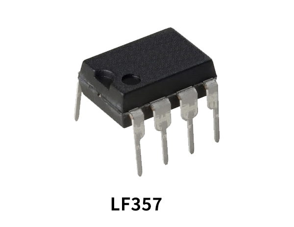Circuit intégré LF357 , LF357 est un amplificateur opérationnel d'entrée JFET. Le circuit intégré est conçu pour une vitesse de balayage élevée, une large bande passante, un faible bruit de tension et de courant et un faible coin de bruit 1/f.