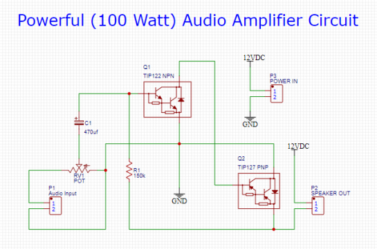 100W Powerful Audio Amplifier Circuit | TIP122 | TIP127