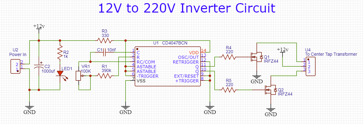 12v DC to 220v AC Inverter Circuit