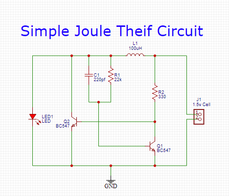 Circuit diagram of  Joule Thief Circuit 