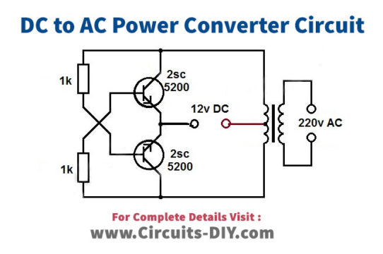 DC to AC Power Converter using 2SC5200 Transistor