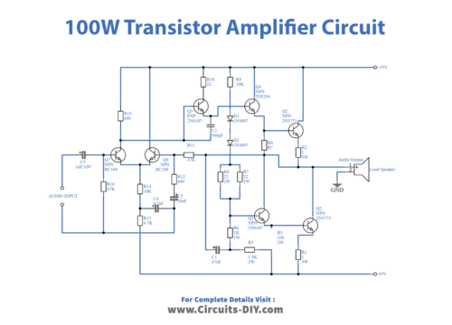 100 Watt Transistor Audio Amplifier Circuit