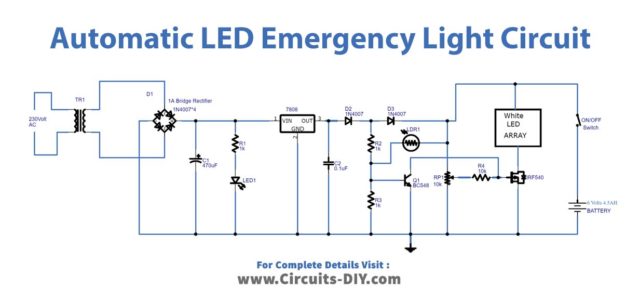 Automatic Rechargeable LED Emergency Light Circuit