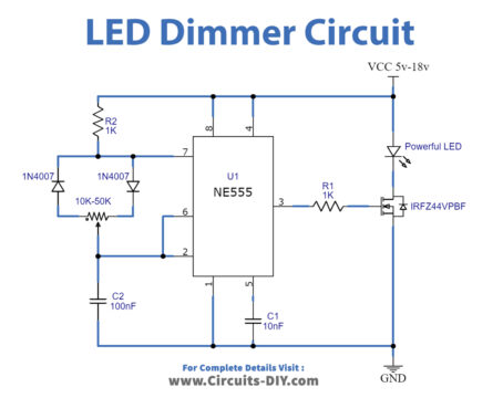 LED Dimmer Circuit with 555 Timer