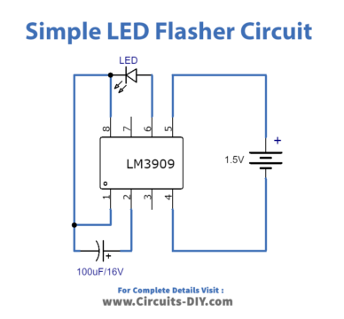 Simple LED Flasher Circuit Using LM3909 Oscillator IC