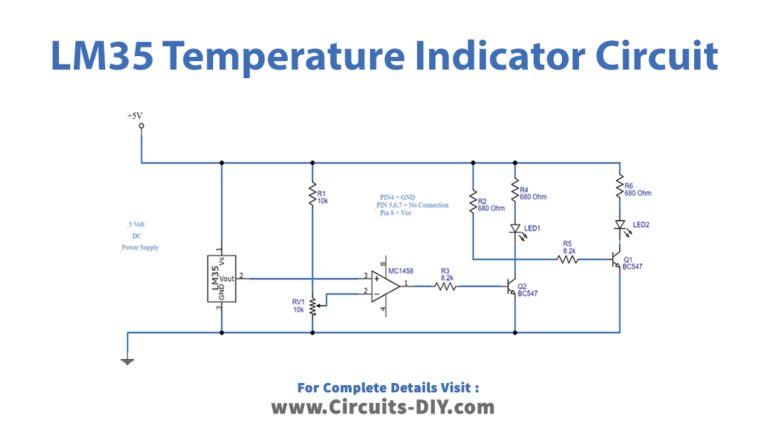 LM35 Temperature Indicator LED Circuit MC1458