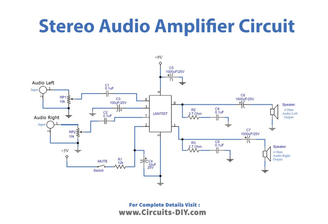 LM4755 Stereo Audio Power Amplifier Circuit