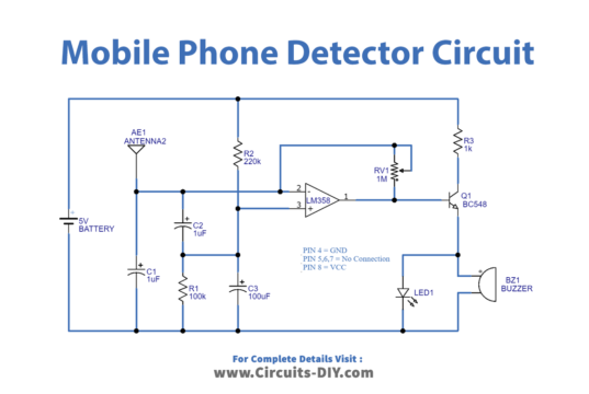 LM358 Mobile Phone Detector Circuit